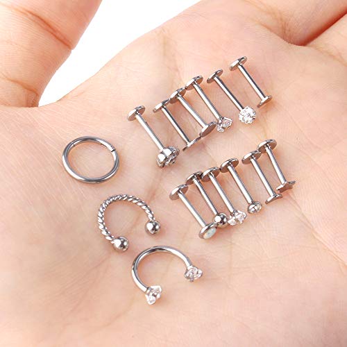 ONESING 18 Pcs 16G Tragus Earrings for Women Piercing Jewelry Cartilage Earring Studs Barbell Lip Stainless Steel - Image 5
