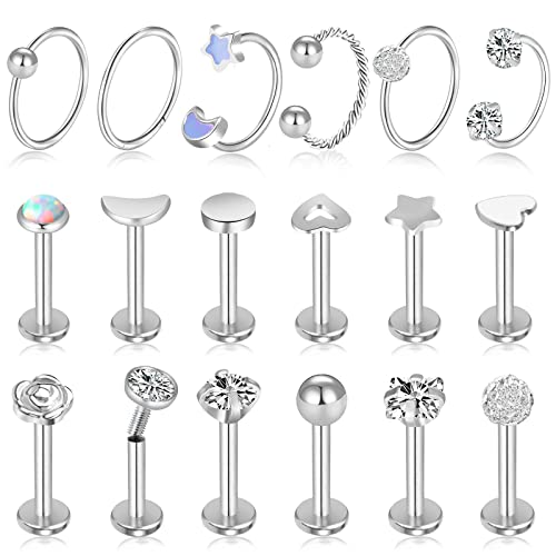 ONESING 18 Pcs 16G Tragus Earrings for Women Piercing Jewelry Cartilage Earring Studs Barbell Lip Stainless Steel - Image 1