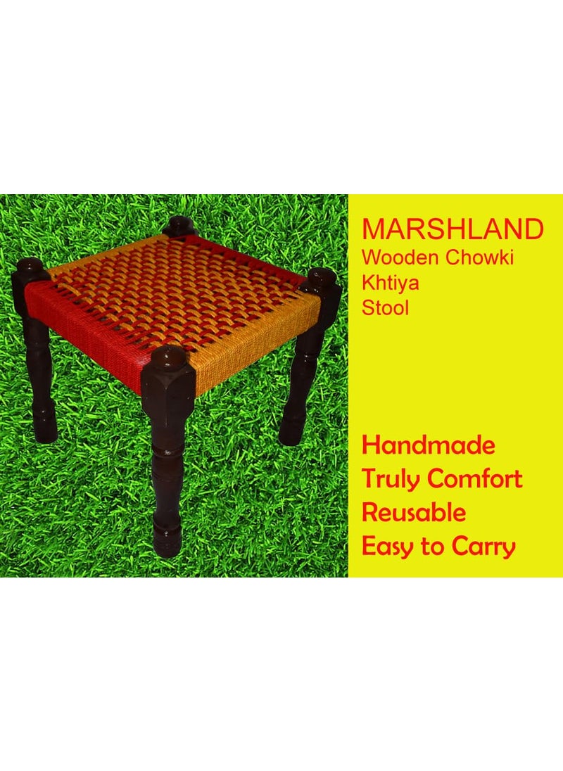 Marshland MARSHLAND Wooden Chowki Wooden Stool Traditional Handicrafts Wooden Khatli Bajot Stool Charpai Chowki Pidda Mudda Sitting Stool Pooja Chowki Stool 16 X 16 X 12 inch  - Image 3