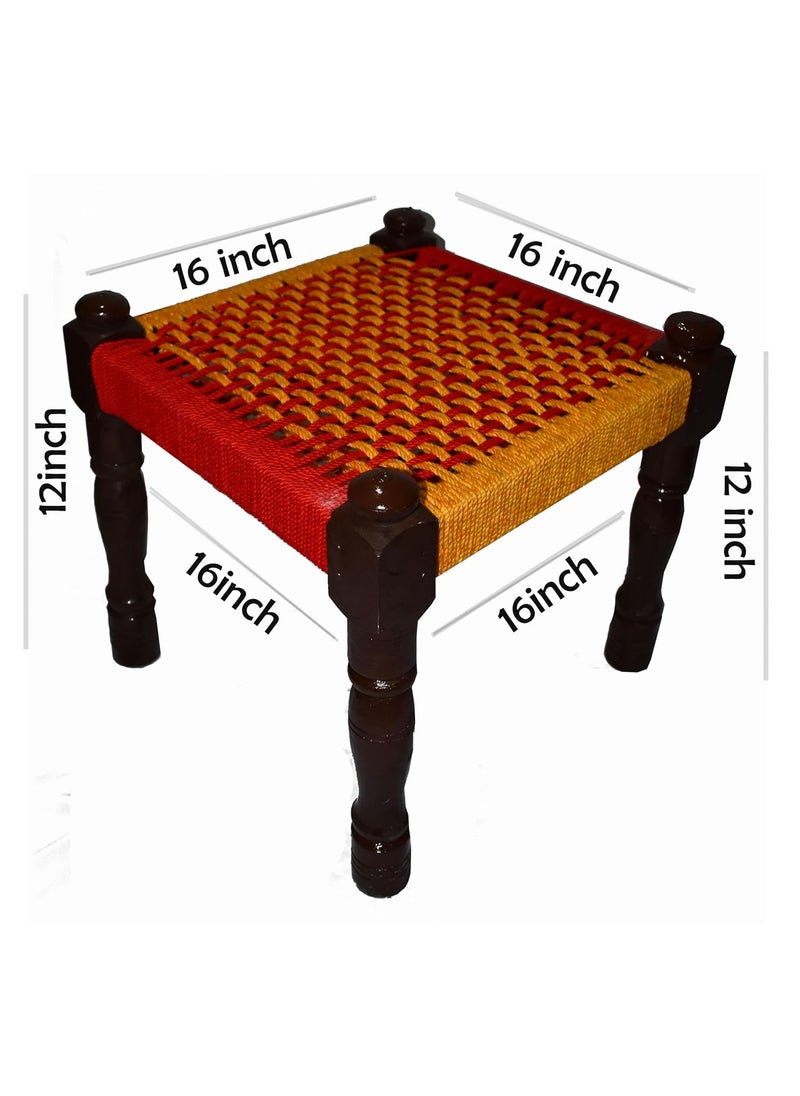 Marshland MARSHLAND Wooden Chowki Wooden Stool Traditional Handicrafts Wooden Khatli Bajot Stool Charpai Chowki Pidda Mudda Sitting Stool Pooja Chowki Stool 16 X 16 X 12 inch  - Image 2