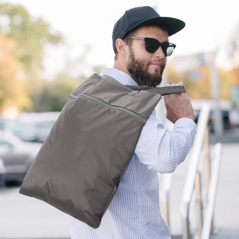 اودين قطعتان من أكياس غسيل السفر مقاومة للماء مع مقبض وحقيبة ملابس متسخة للسفر وسلة غسيل معلقة مع جيبين بسحّاب وقابلة للغسل وإعادة الاستخدام للرياضة والمنزل والسفر والسكن الجامعي (رمادي وردي) - Image 4