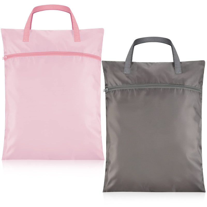 اودين قطعتان من أكياس غسيل السفر مقاومة للماء مع مقبض وحقيبة ملابس متسخة للسفر وسلة غسيل معلقة مع جيبين بسحّاب وقابلة للغسل وإعادة الاستخدام للرياضة والمنزل والسفر والسكن الجامعي (رمادي وردي) - Image 1