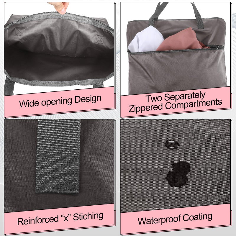اودين قطعتان من أكياس غسيل السفر مقاومة للماء مع مقبض وحقيبة ملابس متسخة للسفر وسلة غسيل معلقة مع جيبين بسحّاب وقابلة للغسل وإعادة الاستخدام للرياضة والمنزل والسفر والسكن الجامعي (رمادي وردي) - Image 3