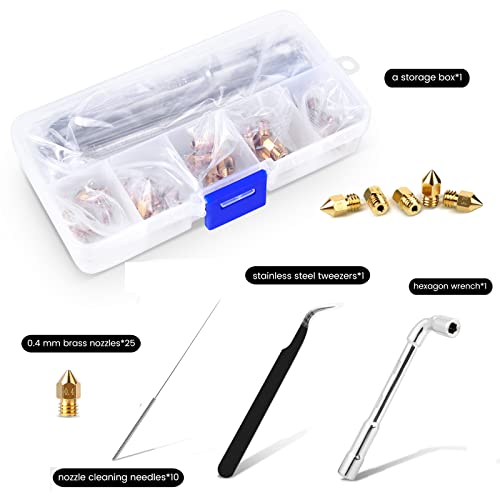 Comgrow 25PCS MK8 Ender 3 V2 Nozzles 0.4MM, 3D Printer Brass Hotend Nozzles with DIY Tools Storage Box for Creality Ender 3/Ender 3 Pro/Ender 3 Max/5 Pro/Ender 3 S1/Ender 3 Neo/CR 10 Series 3D Printer - Image 2