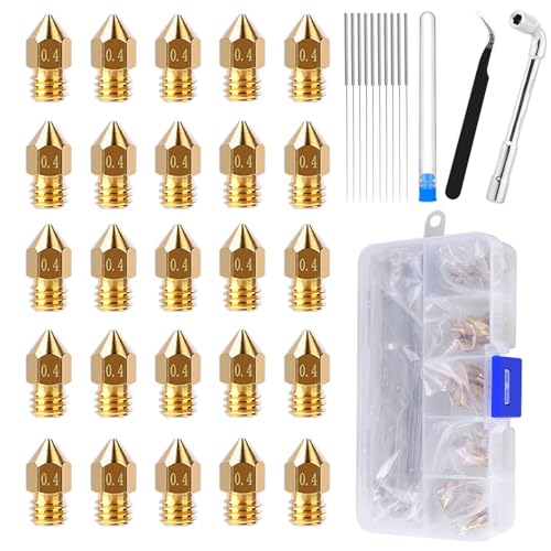 Comgrow 25PCS MK8 Ender 3 V2 Nozzles 0.4MM, 3D Printer Brass Hotend Nozzles with DIY Tools Storage Box for Creality Ender 3/Ender 3 Pro/Ender 3 Max/5 Pro/Ender 3 S1/Ender 3 Neo/CR 10 Series 3D Printer - Image 1