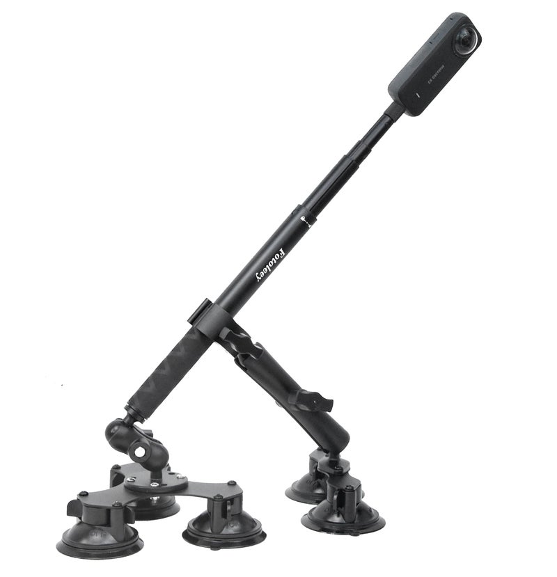 Fotoleey مجموعة تثبيت كاميرا Fotoleey 360 على السيارة مع أكواب شفط لـ Insta360 X4/X5/X3/Ace Pro/Go 3 وGoPro Max/Hero 12/11 - 3 أكواب شفط / 5 مع مشبك فائق وعصا سيلفي لتصوير الفيديو عالي السرعة في السيارة - Image 1