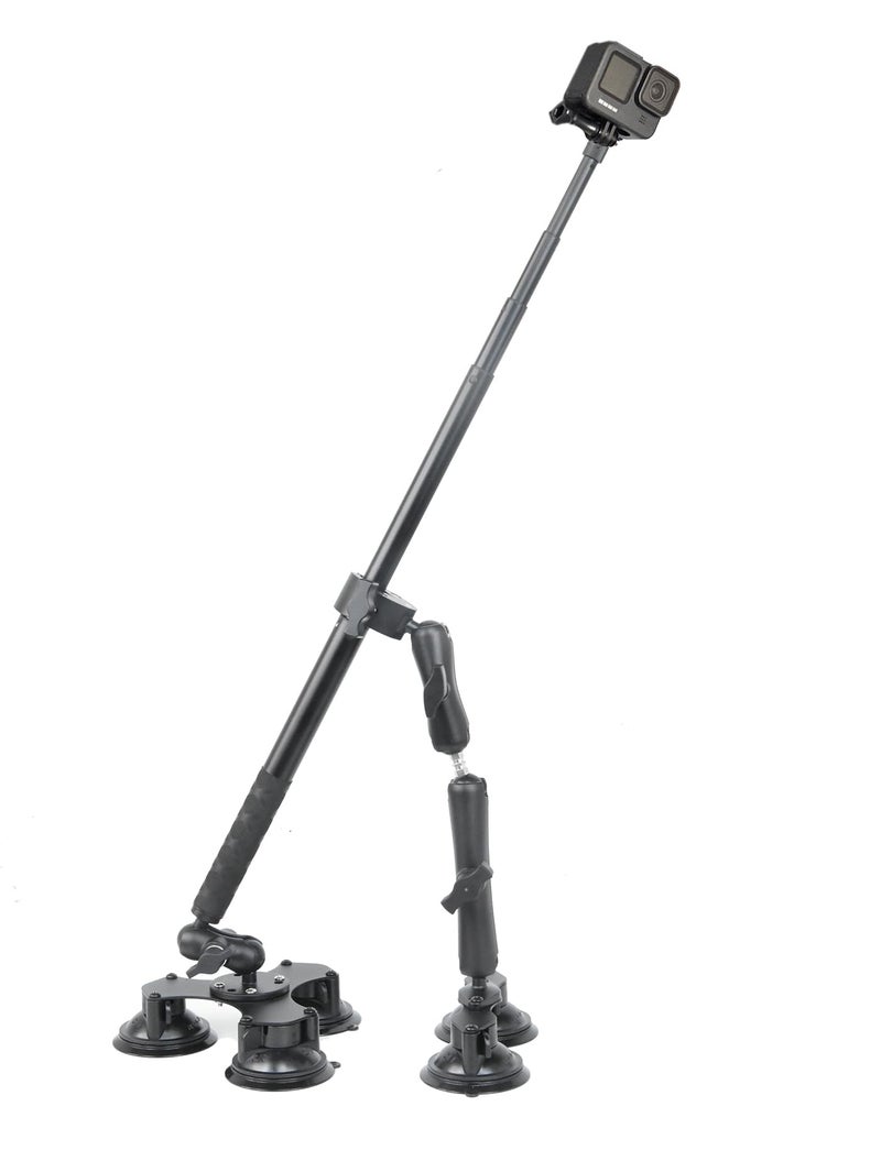 Fotoleey مجموعة تثبيت كاميرا Fotoleey 360 على السيارة مع أكواب شفط لـ Insta360 X4/X5/X3/Ace Pro/Go 3 وGoPro Max/Hero 12/11 - 3 أكواب شفط / 5 مع مشبك فائق وعصا سيلفي لتصوير الفيديو عالي السرعة في السيارة - Image 3