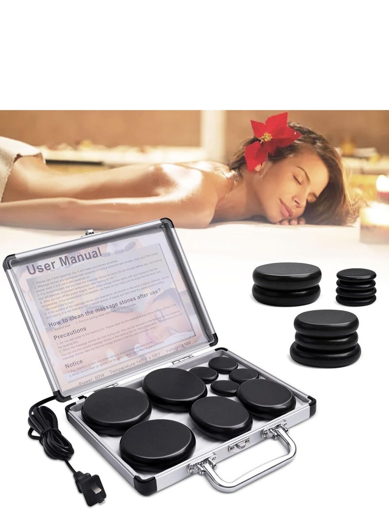 Arabest Hot Stones Massage Set with Warmer, 9Pcs Hot Stones Massage Set with Heater, Portable Hot Rocks Basalt Massage Stones Set with Warmer Kit, for Home Spa Warming Therapy Relax - Image 1