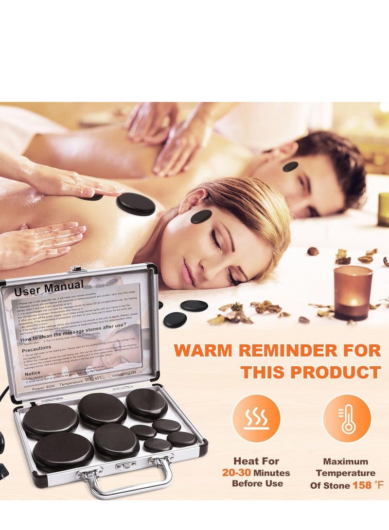 Arabest Hot Stones Massage Set with Warmer, 9Pcs Hot Stones Massage Set with Heater, Portable Hot Rocks Basalt Massage Stones Set with Warmer Kit, for Home Spa Warming Therapy Relax - Image 3