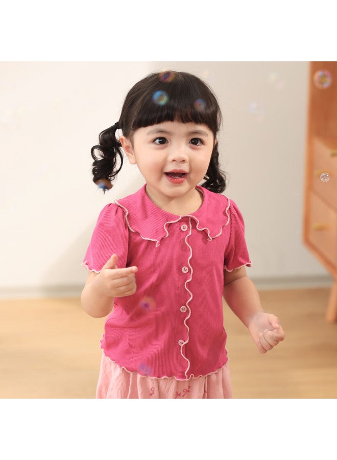 Luson Baby Girl T-shirt Short Sleeve Summer New Style Infant Collar Lace Versatile Thin Top - Image 1
