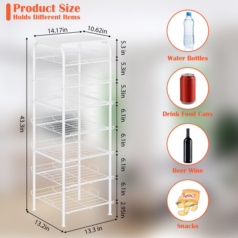 smusei Water Bottle Organizer 7 Tier Free Standing Bottled Water Storage Rack Metal Wire Water Bottle Holder Rack Large Capacity Soda Beverage Drink Stand Shelf for Pantry Kitchen Office, White - Image 3