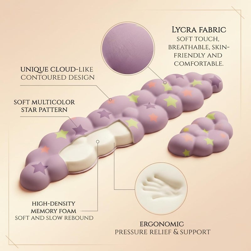 LJYZMD Cloud Wrist Rest Set for Keyboard and Mouse, Includes Cute Coaster, with Computers and Laptops (Light Purple Colorful Star Set) - Image 5