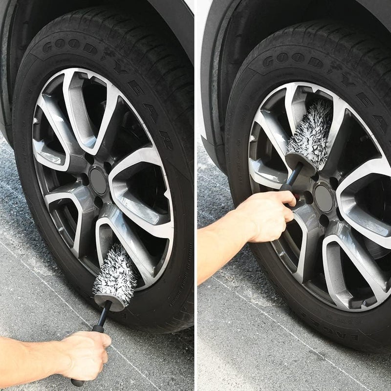 SWIUKPHE Car Wheel Brush, No Metal Wheel and Rim Detailing Brush, Large Wheel Cleaning Brush Premium Cleaner Brush, Soft Dense Alloy Wheel Brush, Suitable for Wheels and Rims of Cars/motorcycles/bicycles - Image 3