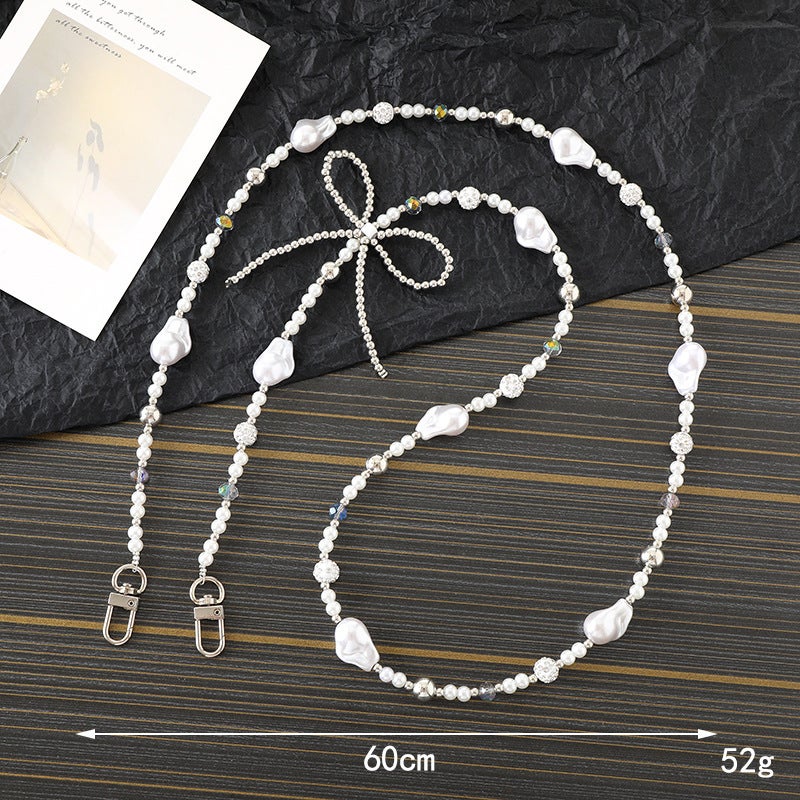 Elegant Crystal Pearl Phone Case Lanyard K3265 9 special-shaped pearl slung chain