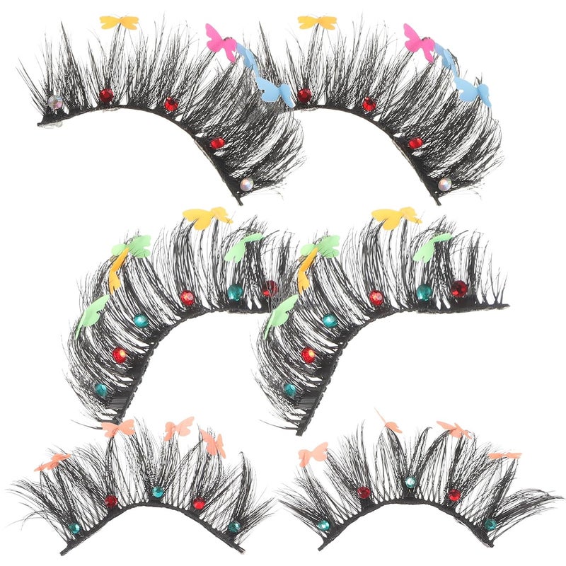 SHOWERORO 3 Pairs Colorful Sequin False Eyelashes Butterfly Decorative Wispy Fake Lashes for Women Stage Makeup Halloween Performance - Image 1