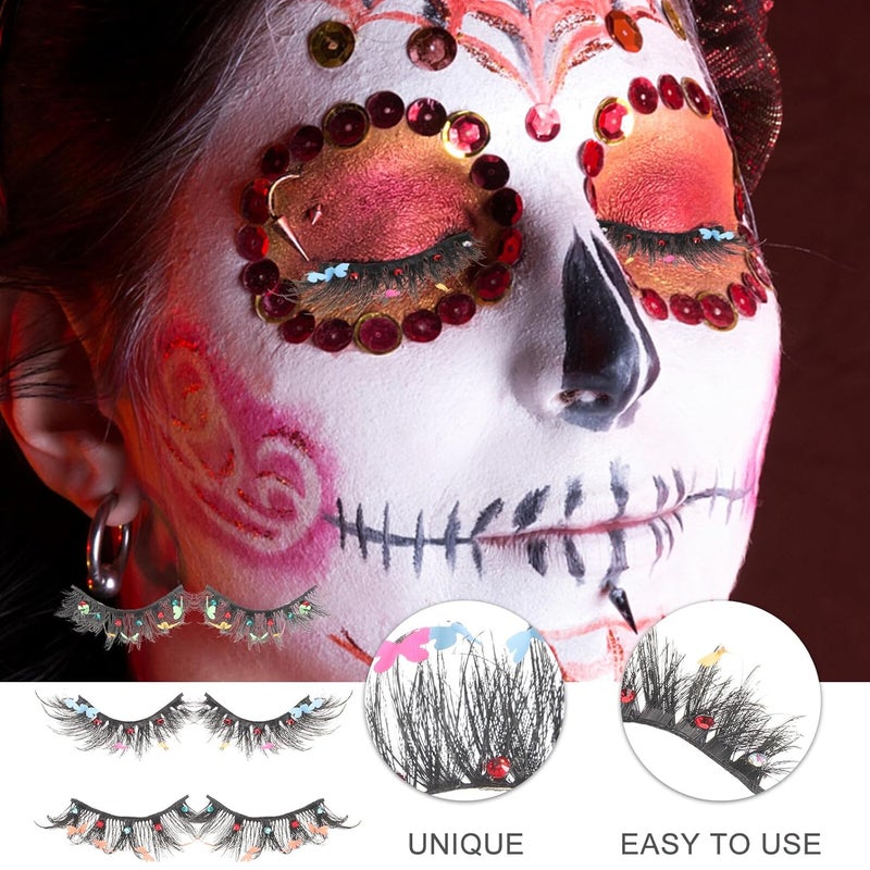 SHOWERORO 3 Pairs Colorful Sequin False Eyelashes Butterfly Decorative Wispy Fake Lashes for Women Stage Makeup Halloween Performance - Image 5