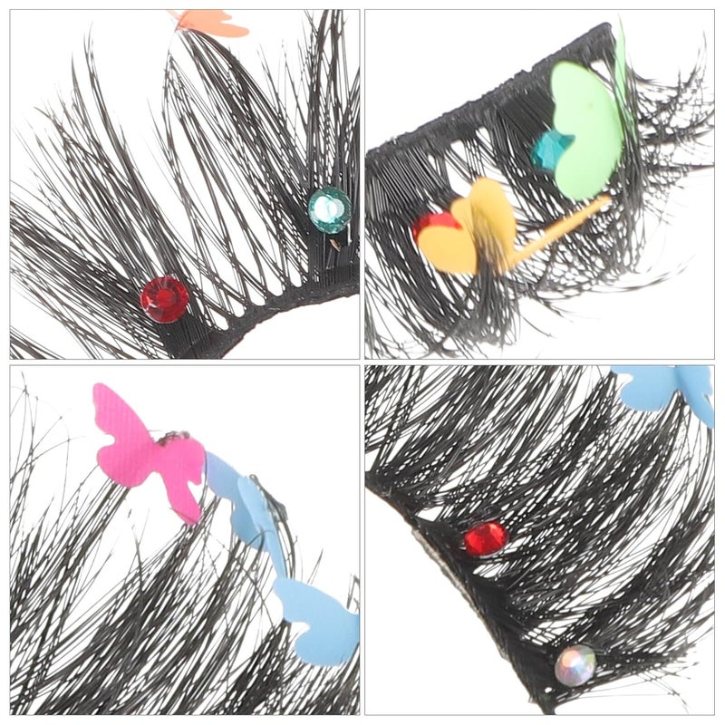 SHOWERORO 3 Pairs Colorful Sequin False Eyelashes Butterfly Decorative Wispy Fake Lashes for Women Stage Makeup Halloween Performance - Image 3