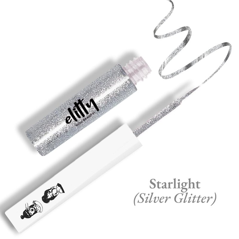 Elitty Waterproof Eyeliner 4g Silver Colour With Intense Glitter Finish Smudge Proof Long Lasting Liquid Liner For Eye Makeup Quick Drying Formula With Fine Tip For Smooth Precise Application - Image 2