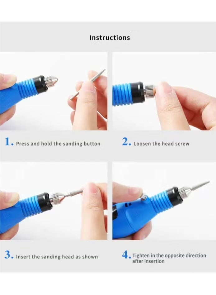 Electric Nail Drill,Professional Portable Nail File Kit,With Nail Drill Bits,Sanding Bands for Acrylic Gel Nails,Salon or Home Use,Blue - Image 5