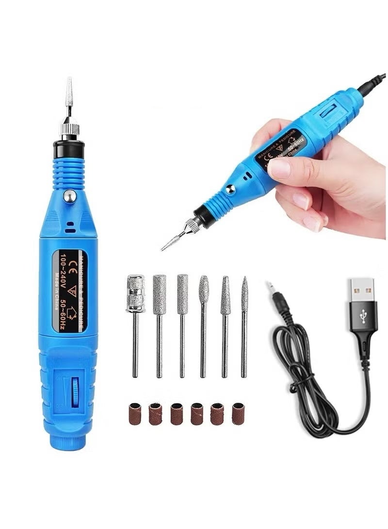 Electric Nail Drill,Professional Portable Nail File Kit,With Nail Drill Bits,Sanding Bands for Acrylic Gel Nails,Salon or Home Use,Blue - Image 1