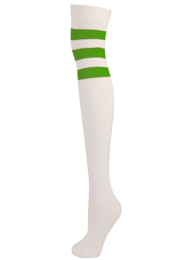 AJs Retro Over The Knee High Tube Socks - White, Kelly Green
