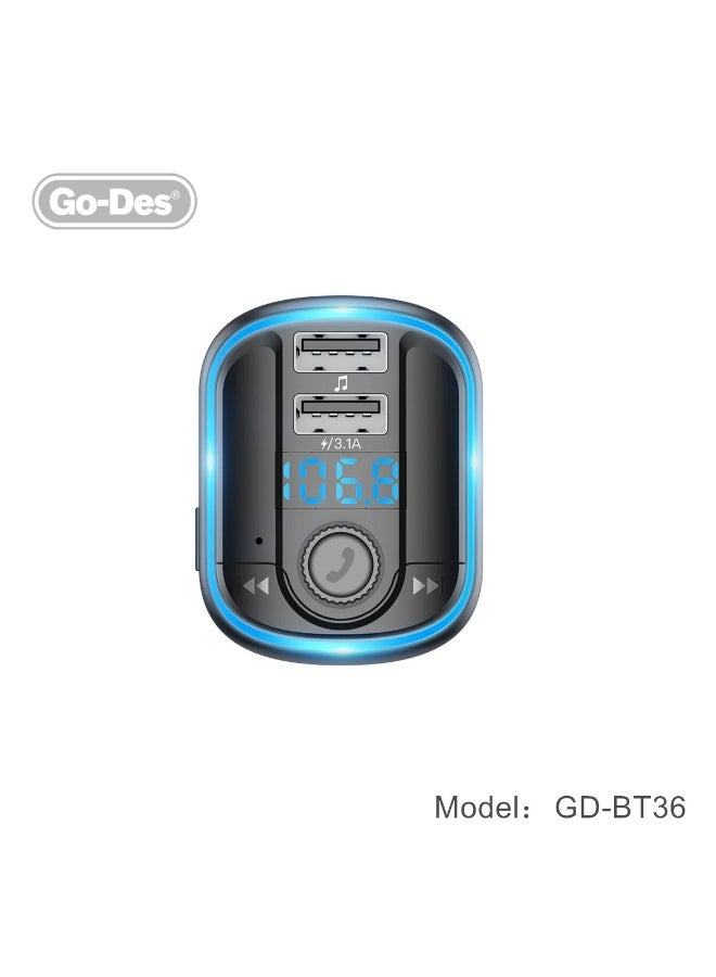 Go-Des BT-36 Fm Transmitter Bluetooth Wireless Hands-free Radio Mp3 Car Player With Blue Atmosphere Light - Image 2