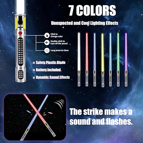 KEGOZ 7 Colors Changing Light Saber Extendable FX Sound with Motion Sensor Galaxy War Fighter Sword Toy for Kids Halloween Xmas Birthday Present2 Pack - Image 5