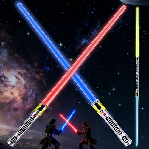 KEGOZ 7 Colors Changing Light Saber Extendable FX Sound with Motion Sensor Galaxy War Fighter Sword Toy for Kids Halloween Xmas Birthday Present2 Pack - Image 1