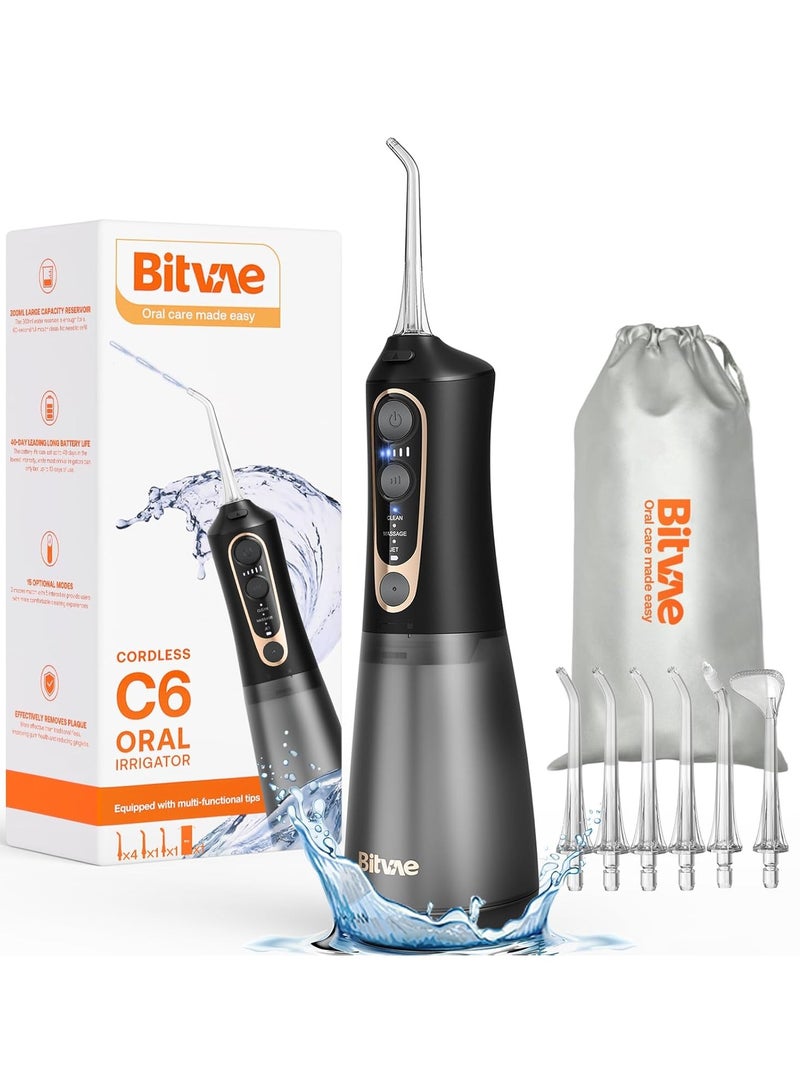 Bitvae C6 Water Dental Flosser Teeth Pick, Cordless Flosser for Travel with 6 Jet Tips, 3 Modes 5 intensities, IPX7 Waterproof Portable & Rechargeable Oral Irrigator Cleaner, Black - Image 1
