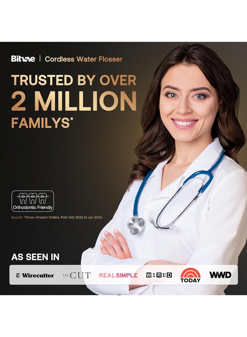 Bitvae C6 Water Dental Flosser Teeth Pick, Cordless Flosser for Travel with 6 Jet Tips, 3 Modes 5 intensities, IPX7 Waterproof Portable & Rechargeable Oral Irrigator Cleaner, Black - Image 2