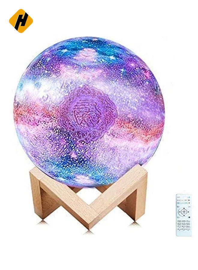 HuHa Portable Quran speaker LED night light, 16-color 3D printing LED Galaxy Moon light, Bluetooth, Micro SD remote control speaker, Quran chanting, FM radio (ELT-GLOBE-02) - Image 1