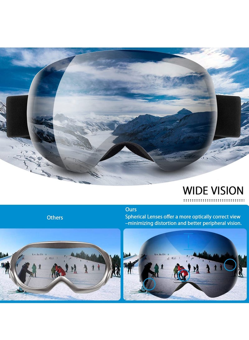 Generic Ski Goggles Snowboard Glasses, OTG Framless Anti-Fog Spherical Interchangeable Lens 100% UV 400 Protection, Foam Anti-Scratch Dustproof for Men Women Youth Adult - Image 5
