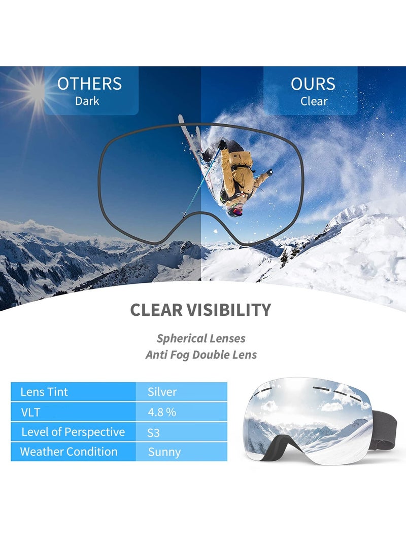 Generic Ski Goggles Snowboard Glasses, OTG Framless Anti-Fog Spherical Interchangeable Lens 100% UV 400 Protection, Foam Anti-Scratch Dustproof for Men Women Youth Adult - Image 2
