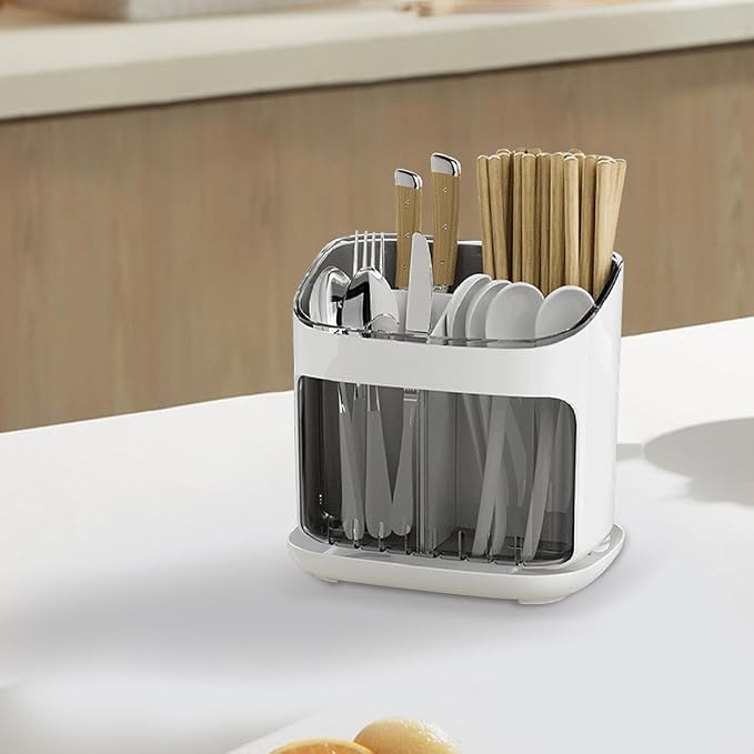 NowExp Plastic Spoon Knife and Fork Organizer for the Kitchen with MultiCompartment Cutlery Storage Holder and Drain Tray Multicolor - Image 1