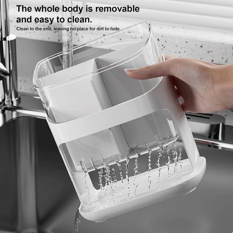 NowExp Plastic Spoon Knife and Fork Organizer for the Kitchen with MultiCompartment Cutlery Storage Holder and Drain Tray Multicolor - Image 2