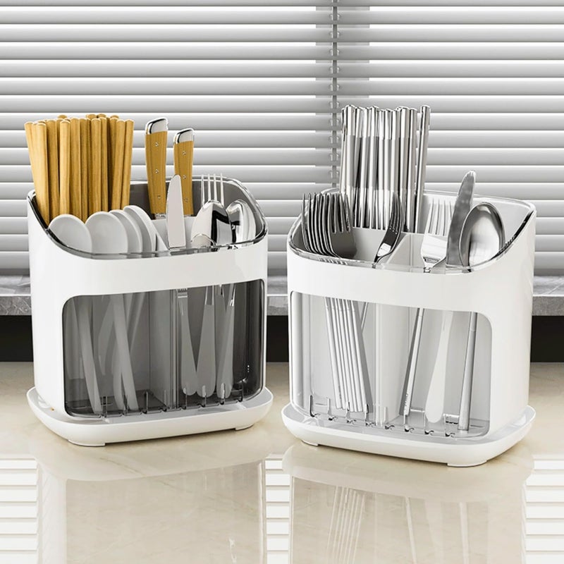 NowExp Plastic Spoon Knife and Fork Organizer for the Kitchen with MultiCompartment Cutlery Storage Holder and Drain Tray Multicolor - Image 4