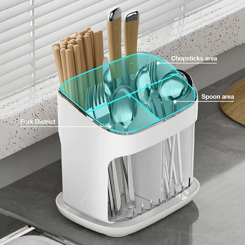 NowExp Plastic Spoon Knife and Fork Organizer for the Kitchen with MultiCompartment Cutlery Storage Holder and Drain Tray Multicolor - Image 3