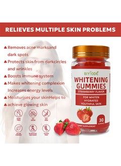 BIYODE Whitening Gummies 30 Gummies, for Whiten Hydrated Youthful Skin, Achieve Glowing Skin, Makes Whitening Complexion, Moisturises Skin, Removes Acne Marksand Dark Spots, Strawberry Flavor  - Image 2