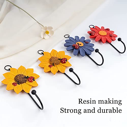Notakia Resin Daisy Flower Wall Hooks Decoration Hanging Coat Hooks Vintage Art Printing Iron Hook Key Hat Towel Wall Mounts Hooks Home Decor (4) - Image 2