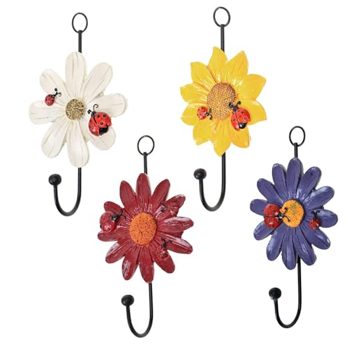 Notakia Resin Daisy Flower Wall Hooks Decoration Hanging Coat Hooks Vintage Art Printing Iron Hook Key Hat Towel Wall Mounts Hooks Home Decor (4) - Image 1