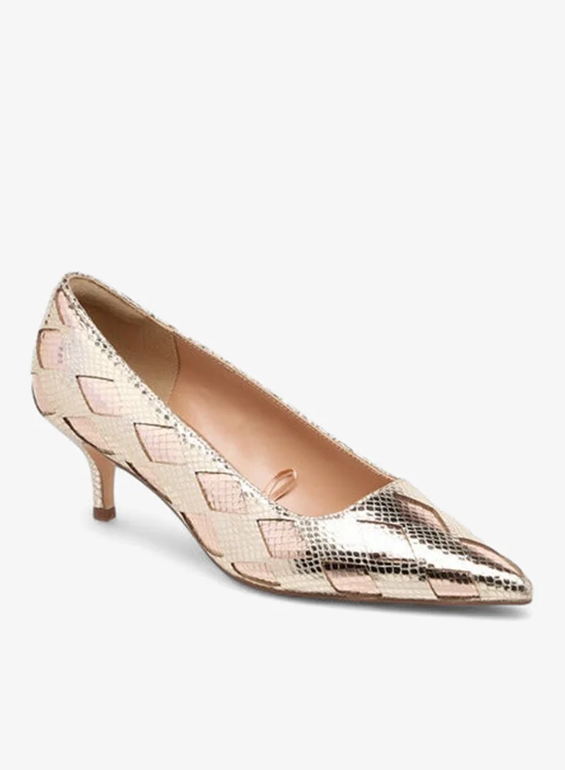 ELLE Women's Textured Pointed Toe Pumps with Kitten Heels