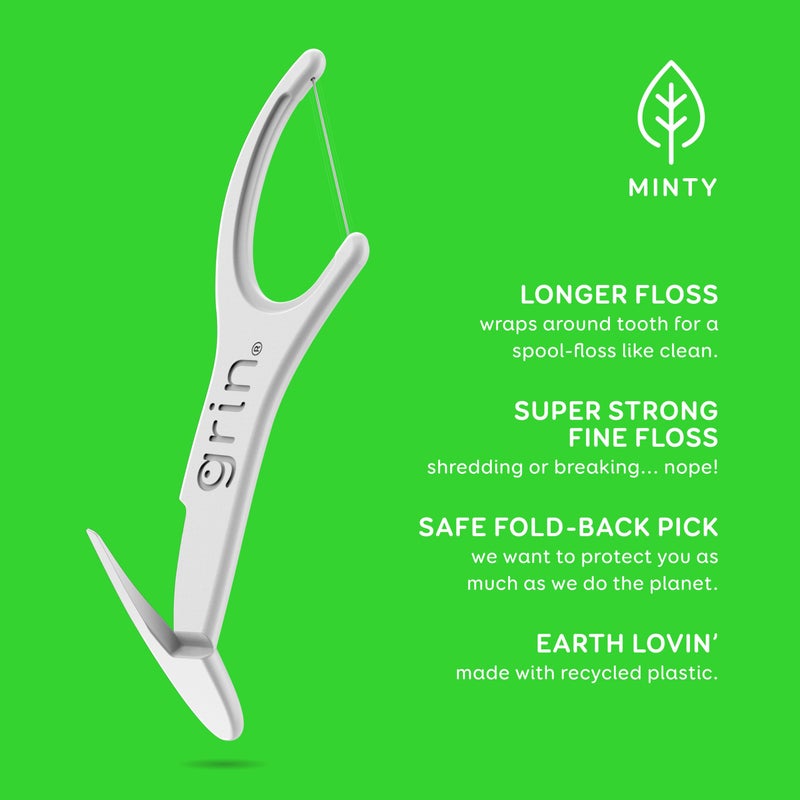 GRIN Clean Flosspyx, Floss Picks, 150 Count, Dental Flossers, Minty Flavor, Recycled Plastic, Super Strong Fine Floss, Tight Teeth, Premium Longer Floss Head, Includes Safe Fold-Back Tooth Pick - Image 3
