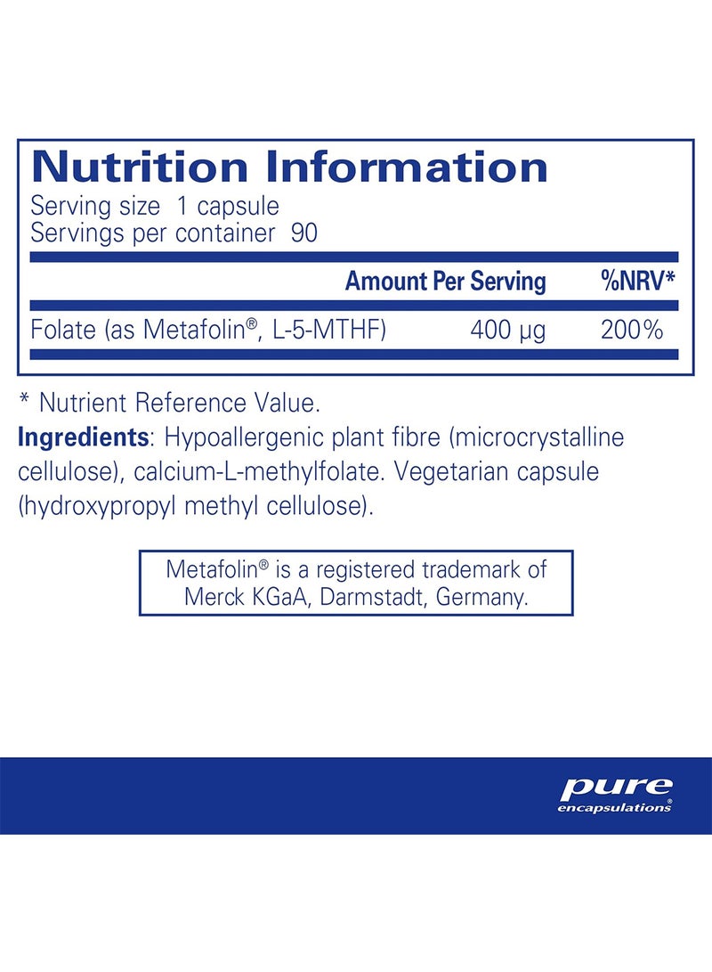 Pure Encapsulations Folate 400 Universally Metabolized Form Of Folate 90 Capsules - Image 2