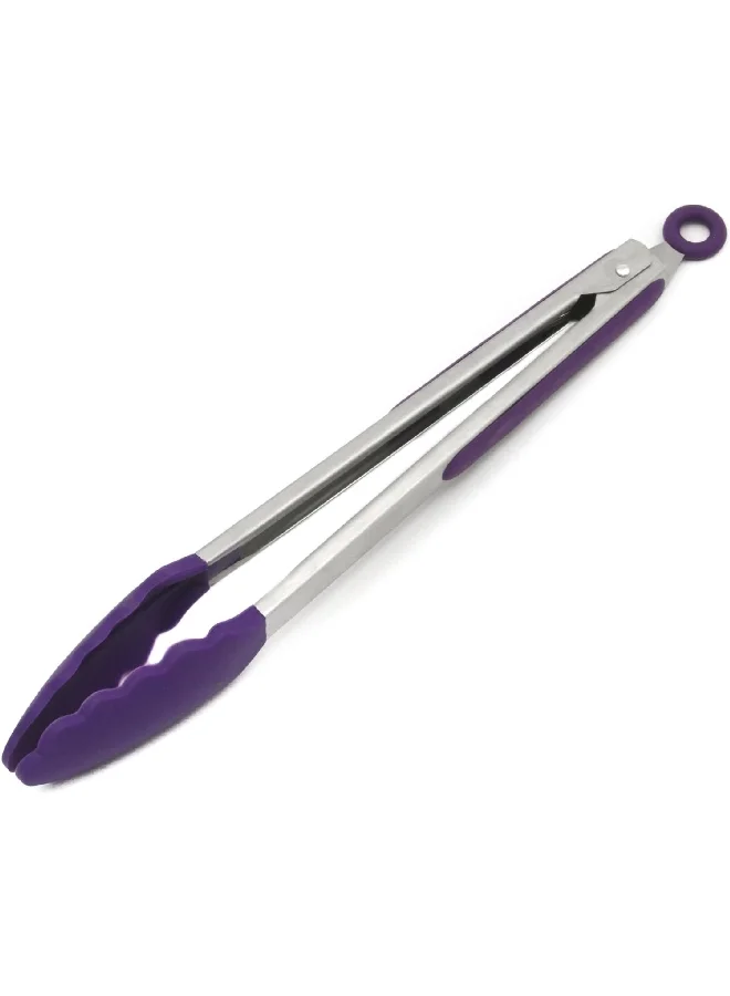 Chef Craft Premium Dishwasher Safe Silicone Cooking Tongs Purple and Silver 12inch 13585