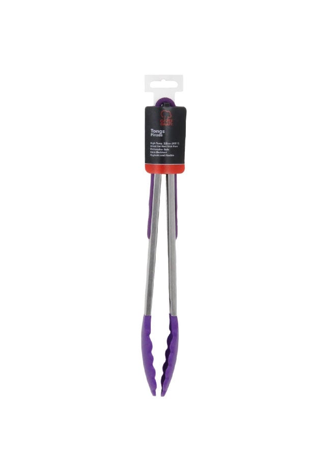 Chef Craft Premium Dishwasher Safe Silicone Cooking Tongs Purple and Silver 12inch 13585 - Image 2