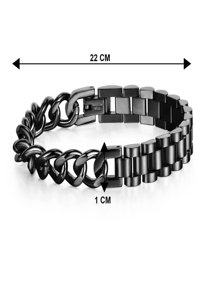 Peora Black Plated Stainless Steel Chain Bracelet Openable Stylish Fashion Design Jewellery Gift for Men & Boys (PX5SB44BL) - Image 5