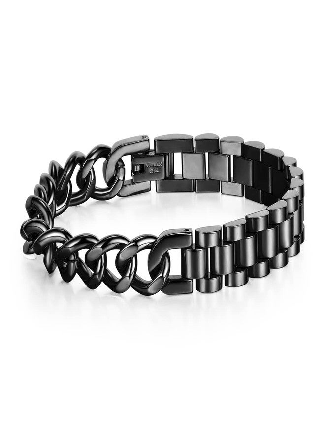Peora Black Plated Stainless Steel Chain Bracelet Openable Stylish Fashion Design Jewellery Gift for Men & Boys (PX5SB44BL) - Image 1