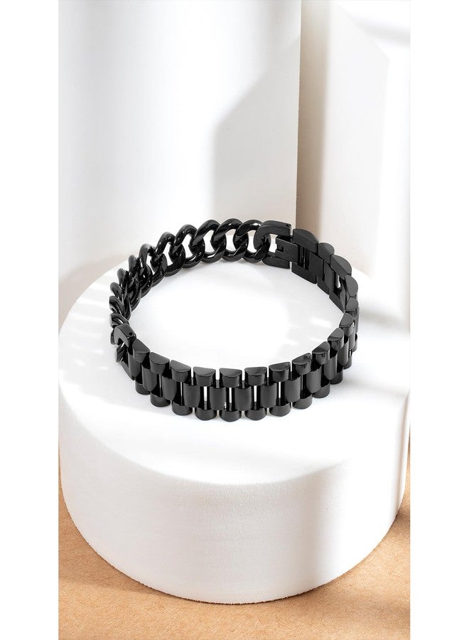 Peora Black Plated Stainless Steel Chain Bracelet Openable Stylish Fashion Design Jewellery Gift for Men & Boys (PX5SB44BL) - Image 2