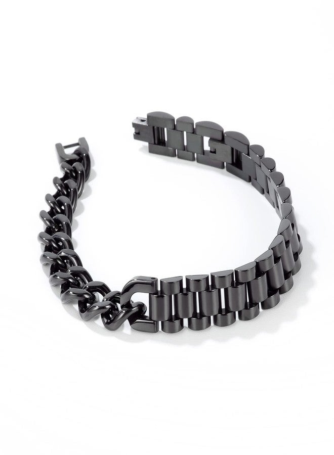 Peora Black Plated Stainless Steel Chain Bracelet Openable Stylish Fashion Design Jewellery Gift for Men & Boys (PX5SB44BL) - Image 4