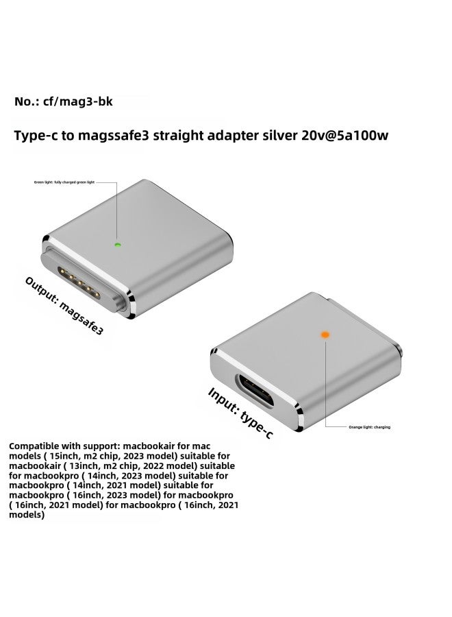 Type-c To Magsafe3 Suitable For Apple Notebook MacBookPro Air Magnetic Adapter-Color:Zinc Alloy AP3 Adapter White  - Image 1